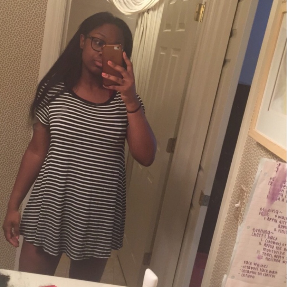 black and white striped short dress (or long top)